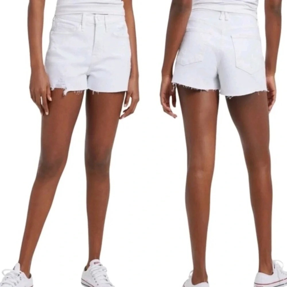Good American White Distressed Good 90's High Rise Denim‎ Shorts Size 12 31